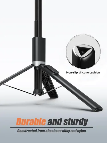 Vista 2 de Trípode de 61 pulgadas de alto para iPhone, trípode para selfie stick todo en uno con control remoto inalámbrico, soporte ligero para grabación