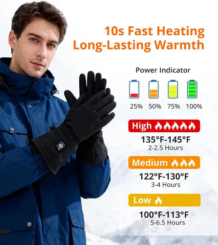 Vista 5 de Forros de guantes con calefacción para mujeres y hombres - Finos recargables, compatibles con pantalla táctil, calor de larga duración para deportes