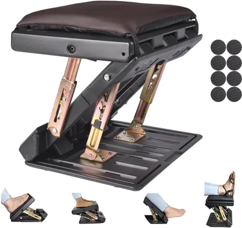 Vista 10 de Reposapiés para debajo del escritorio en el trabajo con 4 niveles de altura ajustable, reposapiés plegable ergonómico para oficina