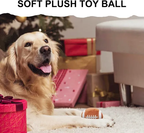 Vista 4 de Pelotas interactivas para perros, paquete de 2 pelotas de juguete chirriantes de felpa para perros, pelota de juguete para perros de fútbol y rugby