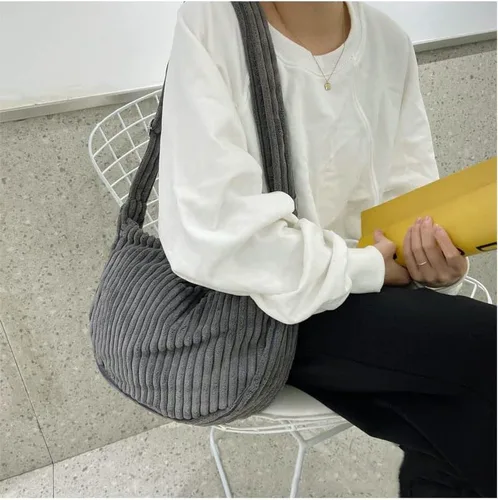 Vista 2 de Bolso Hobo de pana pequeño para mujer, con correa ancha, bolso cruzado para el hombro, bolso casual para uso diario