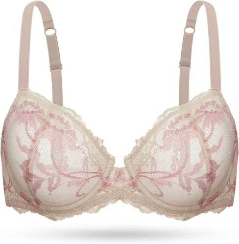 Vista 6 de Wingslove Sujetador con aro de encaje transparente para mujer, sin relleno, sin forro, hermoso y sexy