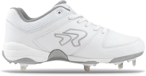 Vista 2 de Ringor Women's Flite Metal Spike Softball Cleats White & Silver