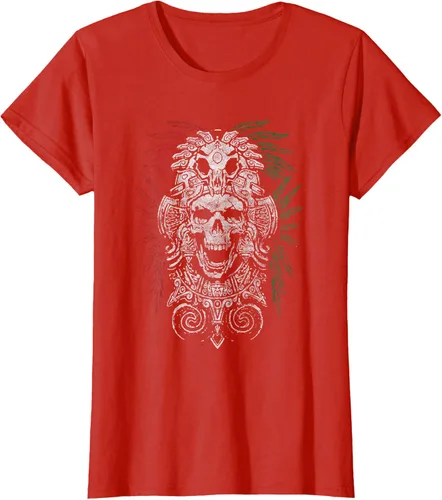 Vista 37 de Camiseta de Calavera Azteca con máscara Mayas Calavera Azteca, Negro