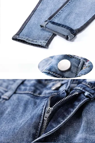 Vista 5 de SABATUTU Pantalones de mezclilla ajustados para hombre, elásticos, rasgados, desgastados, de pierna recta, a la moda, cintura alta y flexible