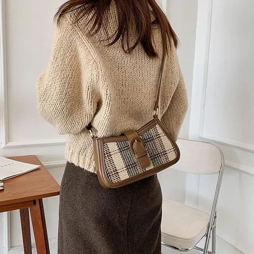 Vista 7 de RTGGSEL Women's Contrast Color Plaid Striped Saddle Crossbody Shoulder Underarm Satchel Handbag Tote Clutch Purse Hobo Bag