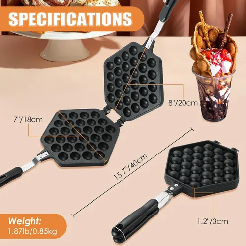 Vista 5 de MAOPINER Molde para hacer gofres de burbujas, molde para gofres, olla antiadherente de doble cara para hacer waffles de huevo y forma de pez