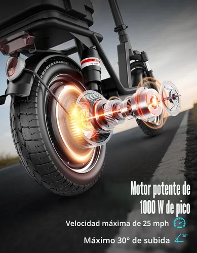 Vista 4 de Electric Scooter for Adults, 25MPH Top Speed, 35 Miles Max Range, 1000W Peak Motor, 48V 13Ah Battery, 14" E Scooter with Seat, Dual Suspension Oscuro