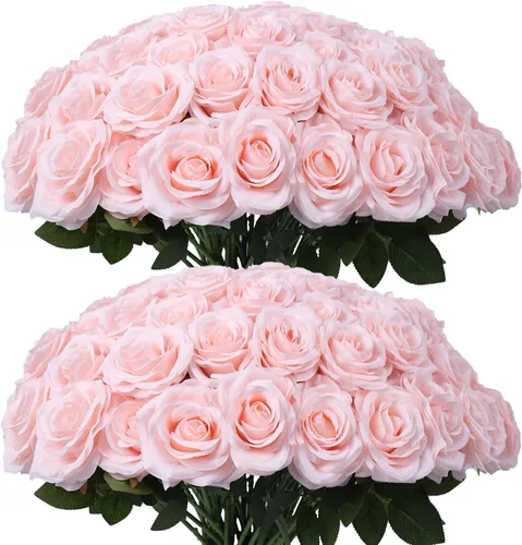 Vista 37 de LVEFIT 12 rosas artificiales de seda con tallo largo para bodas, despedidas de soltera, fiestas, decoración del hogar Blush