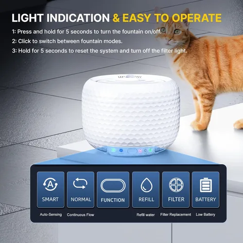 Vista 4 de Fuente de agua automática para gatos, fuente de agua para mascotas de 62 oz/1.8 L con bomba ultra silenciosa, fuente pequeña para gatos con dos