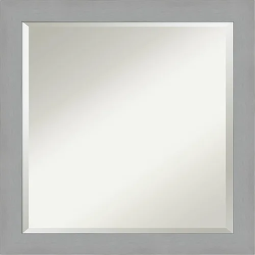 Vista 17 de Amanti Art - Espejo de baño plateado para sobre lavabo, espejo de tocador rectangular de 27x39 pulgadas con marco de níquel cepillado, marco grande