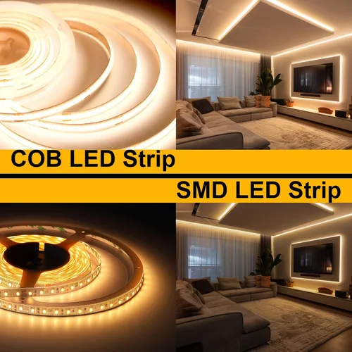 Vista 3 de COB - Tira de luz LED de 24 V, blanco cálido de 2700 K con atenuador y fuente de alimentación, 0.315 in de ancho, CRI 92+, tira de luces LED