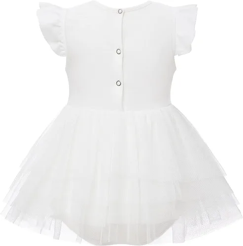 Vista 3 de O2 BABY Conjunto de traje de verano con volantes de algodón orgánico para bebé, vestido de tul con diadema