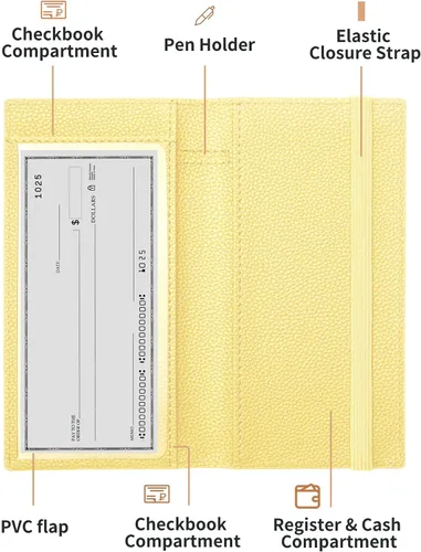 Vista 4 de Zreal Funda para chequera con función de bloqueo RFID para hombres y mujeres, Amarillo, Elegante