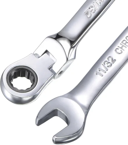 Vista 3 de uxcell Llave combinada de trinquete de cabeza flexible de 11/32 pulgadas SAE 72 dientes 12 puntos de trinquete de caja terminada herramientas