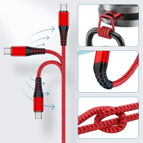 Vista 4 de Cabepow Cable USB tipo C [3 unidades de 1 pie] USB A tipo C de nailon trenzado de alta calidad de 1 pie de largo, de carga rápida para Samsung
