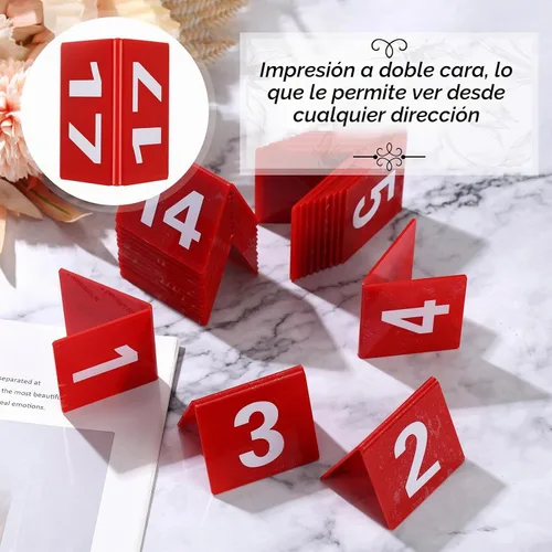 Vista 3 de Tuanse Table Numbers 1-25 Tiendas de mesa de acrílico de doble cara, rojo