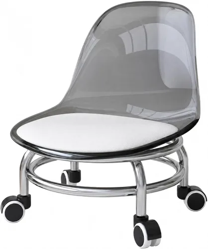 Vista 8 de Silla de polea de acrílico, taburete bajo con polea de respaldo, taburete ergonómico bajo para limpieza del hogar, taburetes de oficina, lavandería