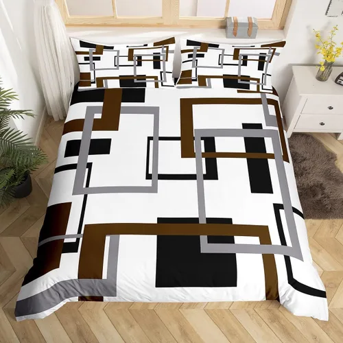 Vista 17 de Erosebridal Funda de edredón a rayas color negro y beige, funda de edredón bohemia moderna geométrica abstracta para mujeres, hombres y adultos