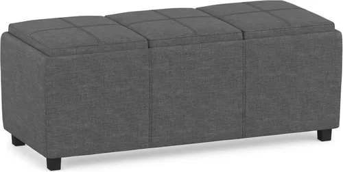 Vista 15 de SIMPLIHOME Avalon - Otomana de almacenamiento, otomana rectangular tapizada de cuero vegano de 42 pulgadas de ancho en color negro carbón, mesa