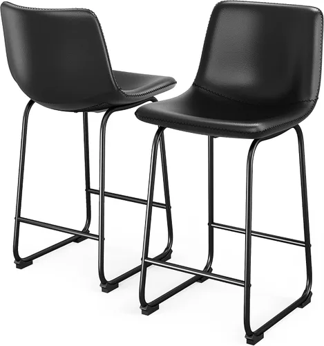 Vista 35 de YaFiti - Juego de 2 sillas de comedor de 18 pulgadas, sillas modernas tapizadas para comedor con cojines de piel sintética y patas de metal, silla