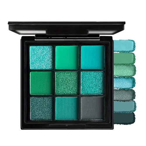 Vista 10 de Paleta de sombra de ojos azul, 9 colores, Mardi Gras Carnival prensado pigmento con purpurina, paleta de sombra de ojos impermeable, paleta