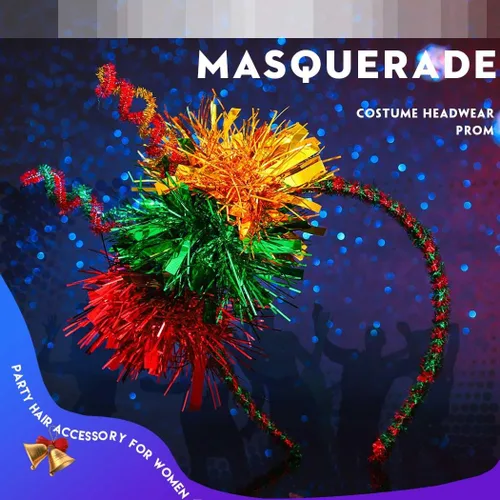 Vista 7 de Aceorna Diademas coloridas de Navidad con oropel para el cabello, con purpurina, para fiestas, disfraces, festivales, para mujeres y niñas