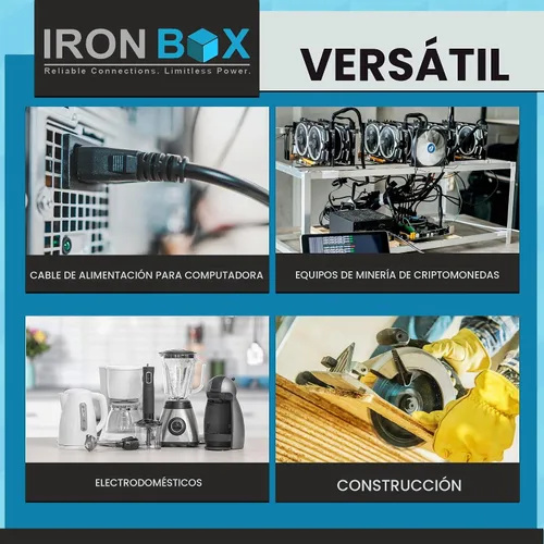 Vista 6 de IronBox Electric - Cable de Alimentación de Servicio Pesado 5-15P a C13 - Cable PC SJT 14/3 de 3 Clavijas 15A 125V - Cable para Computadora Negro