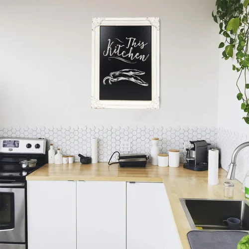 Vista 4 de NIKKY HOME Pizarra decorativa de tiza para cocina, letrero de pared enmarcado, no poroso, fácil de limpiar, 16 x 12 pulgadas, pizarra rústica