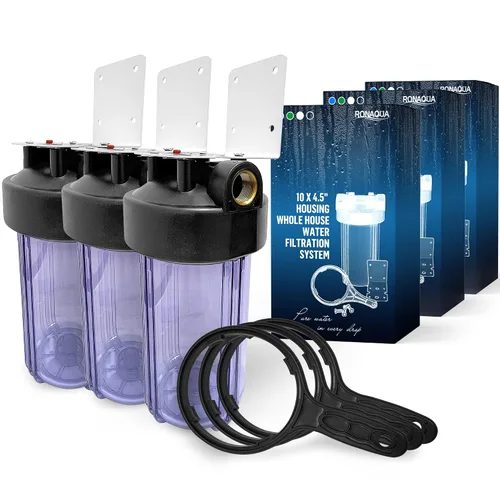 Vista 18 de Sistema purificador de filtro para toda la casa de 10 x 4.5 pulgadas de alta capacidad para agua de pozos o ciudades, botón de alivio de Verde