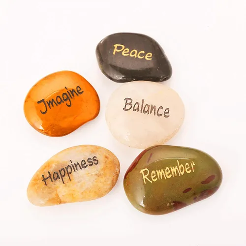 Vista 6 de ROCKIMPACT 100 piedras grabadas con diferentes palabras inspiradoras, piedras de fe a granel, regalos novedosos, piedras zen, piedras de gratitud