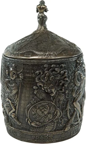 Vista 4 de Ebros Gift Antigua caja de Pandora mitológica idiomática griega con cacerola jugando flauta decorativa caja de baratija estatuilla 8 contenedores
