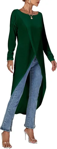 Vista 4 de LYANER Blusa larga de manga larga con dobladillo dividido frontal para mujer