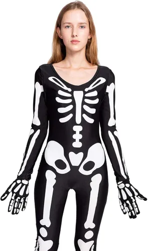 Vista 3 de Spooktacular Creations Body de esqueleto de Halloween con patrones de brillo y guantes de esqueleto para mujer