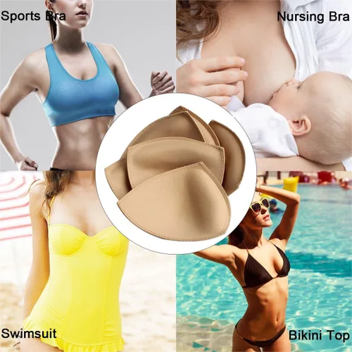 Vista 5 de SERMICLE 4 pares, almohadillas de sujetador cosidas acolchadas para sujetador deportivo AB o CD,DE Copa Beige o Negro, Blanco Opcional
