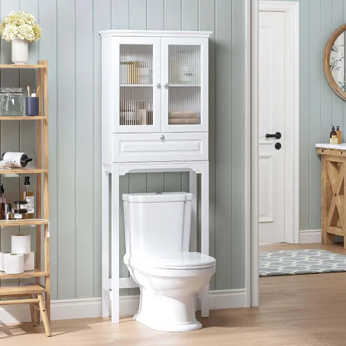 Vista 6 de Spirich Over the Toilet Storage Cabinet with Moru Glass Doors, White