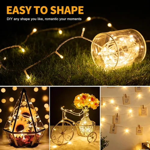 Vista 5 de Cadena de luces de Navidad de 100 LED, 33 pies, 8 modos, con función de memoria, enchufable, luz de cadena blanca para árbol de Navidad, corona
