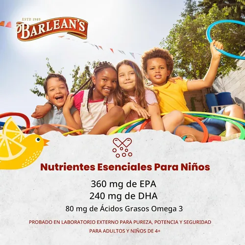 Vista 6 de Barlean's Lemonade Omega Pals - Aceite de pescado Omega-3 para niños, 540