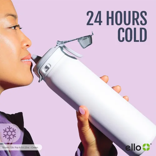 Vista 10 de Ello Pop & Fill botella de agua de acero inoxidable de 22 onzas con tecnología de llenado rápido, metal de doble pared y aislado al vacío, tapa
