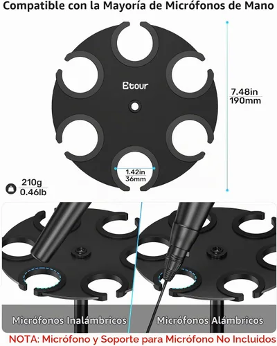 Vista 6 de Soporte universal de aluminio para micrófono, capacidad para 6 micrófonos