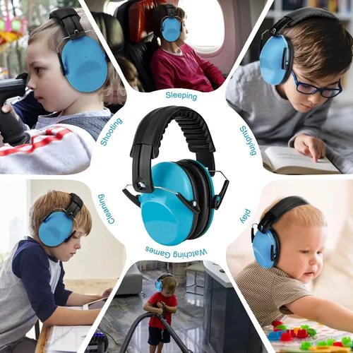 Vista 7 de BlueFire Orejeras con cancelación de ruido para niños, paquete de 2 auriculares con bloqueo de sonido sobre la oreja, orejeras plegables de Azul 1