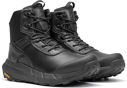 Vista 6 de NORTIV 8 Men's Waterproof Military Tactical Hiking Work Boots Leather Motorcycle Combat Lightweight Non-Slip Boots for Men 8 Inches