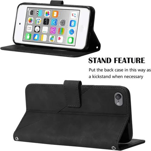 Vista 4 de LEMAXELERS Funda tipo cartera para iPod Touch 5, iPod Touch 7 con tapa magnética de piel sintética con tarjetero y función atril, protección a