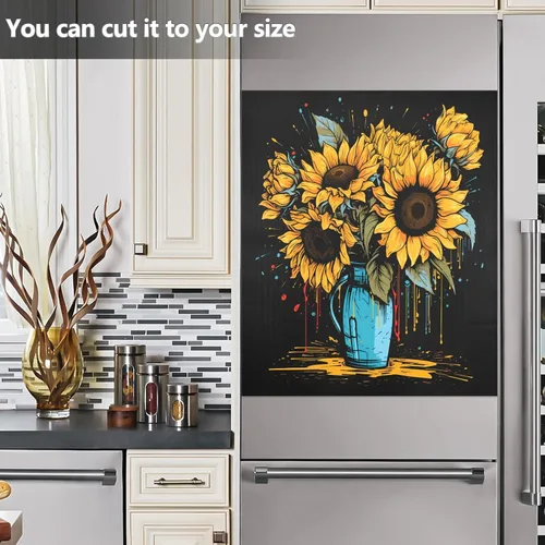 Vista 6 de Cubierta magnética de girasoles para lavavajillas, calcomanías magnéticas para lavavajillas, panel de calcomanías para el hogar, cocina, decoración