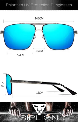 Vista 4 de SIPLION - Gafas de sol cuadradas rectangulares polarizadas para hombre marco de metal