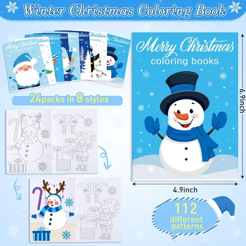 Vista 2 de Faccito 24 Piezas Paquetes de Libros para Colorear de Navidad a Granel Libro para Colorear de Invierno Mini Muñeco de Nieve Pan de Jengibre Santa