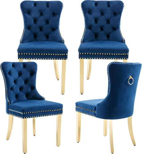 Vista 13 de Juego de 2 sillas de comedor de terciopelo beige, elegantes capitoné