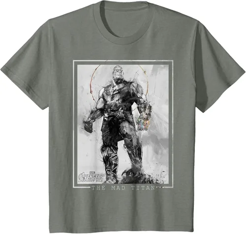 Vista 68 de Marvel Avengers Infinity War Thanos Sketch Graphic Camiseta Negro