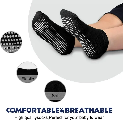 Vista 4 de EPEIUS Calcetines de bebé de corte bajo antideslizantes para recién nacidos, niños y niñas, calcetines tobilleros con empuñaduras, 12 pares