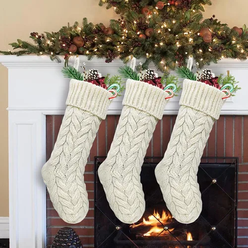 Vista 6 de Calcetines de Navidad, paquete de 3 unidades de 18 pulgadas, de gran tamaño, punto trenzado, rústico, decoraciones personalizadas para decoración